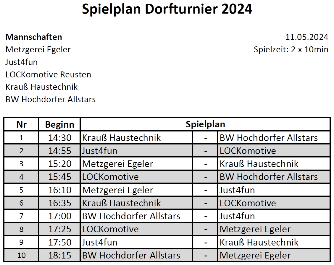 Spielplan Dorfturnier 2024 gr